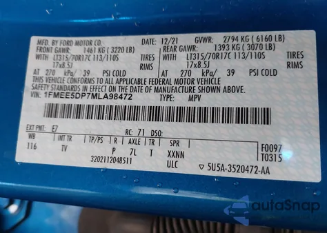 2021 Ford Bronco Wildtrak from USA, damaged, VIN 1FMEE5DP7MLA98472